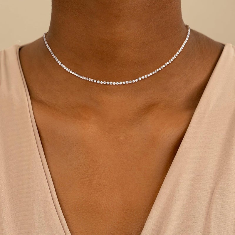 Robaice Tennis Necklace for Women, 14K Gold/Silver Plated Rhinestone Choker Necklace for Women, Dainty Cubic Zirconia Cut Faux Diamond Chain - Image 3